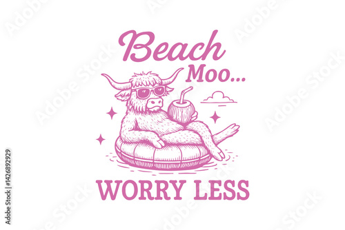 Beach Moo Worry Less, Vintage Summer Animals SVG T Shirt Design