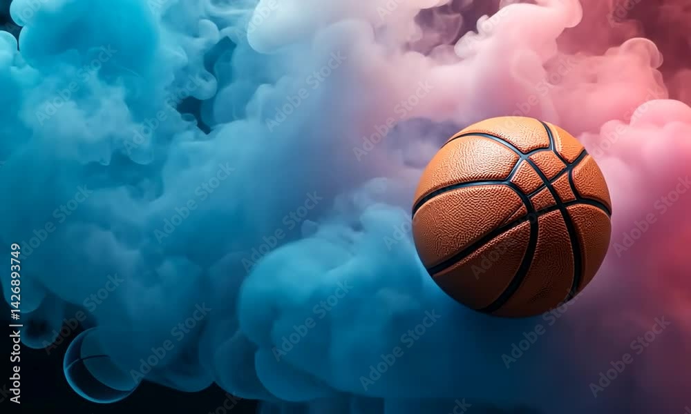 Basketball with Colorful Smoke Background. Abstract Dark Basketball Background. 4k videos