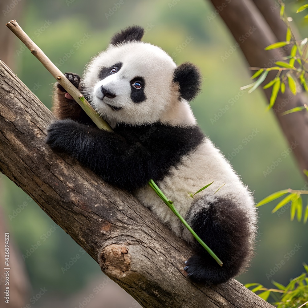 Obraz premium panda eating bamboo