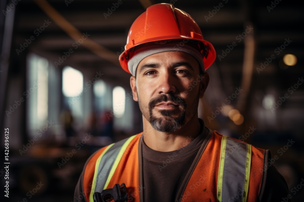 Portrait of a Hispanic construction worker on building house in USA Portrait of a Hispanic construction worker on building house in USA