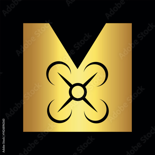 Initial drone Logo combine with letter M vector template
