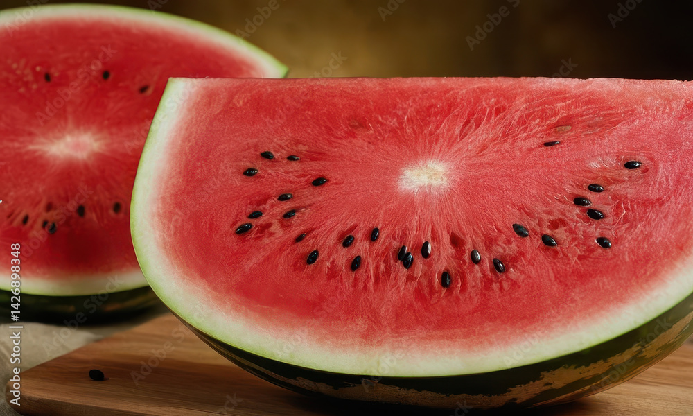 Fresh watermelon slices arranged on a clean cutting board, ready for use in various recipes