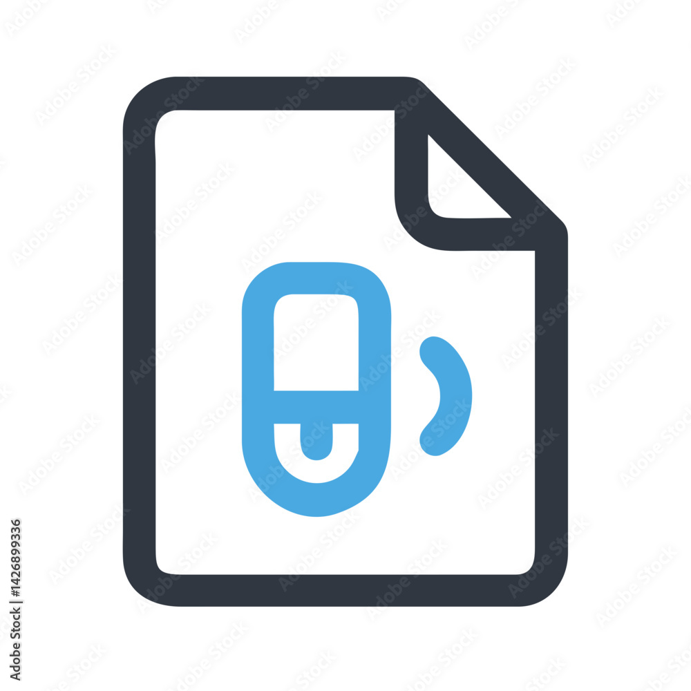 E-learning file format icon on document, blue color E-learning file format icon on document, blue color