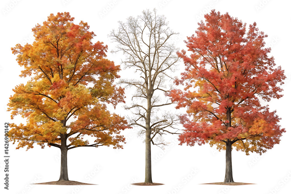 Fototapeta premium Seasonal Foliage Transition: Yellow, Brown, and Red Autumn Leaves