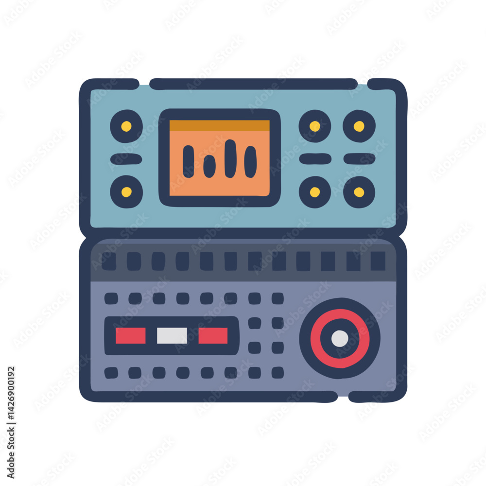 Stylized Synthesizer Illustration on Black Background for Music Production Stylized Synthesizer Illustration on Black Background for Music Production