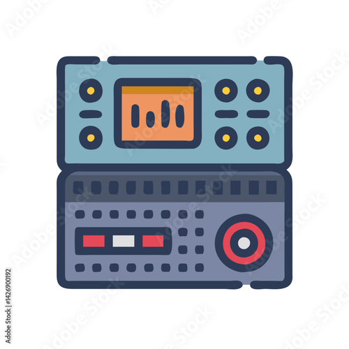 Stylized Synthesizer Illustration on Black Background for Music Production