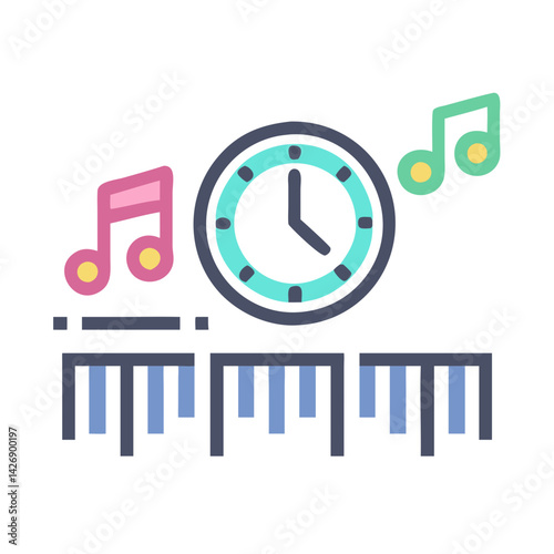Time for Music: Clock, Piano, and Musical Notes