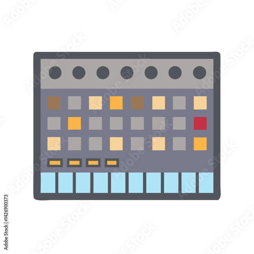 Stylized Electronic Drum Machine with Pads, Buttons and Knobs
