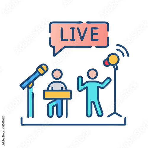 Live performance icon with musicians and speech bubble