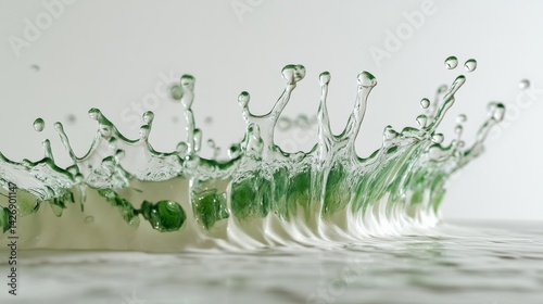 A splash of green paint on a white surface. The paint appears to be a mix of green and white, with some green paint splattered on the white surface