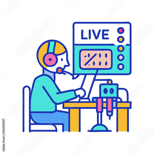 Livestreaming gaming setup with broadcaster and machine learning device