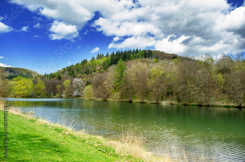 Obraz na płótnie Spring Landscape Lake Forest Hills Germany Scenic w salonie