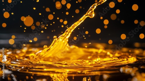 A splash of yellow oily liquid with a lot of bubbles in the air