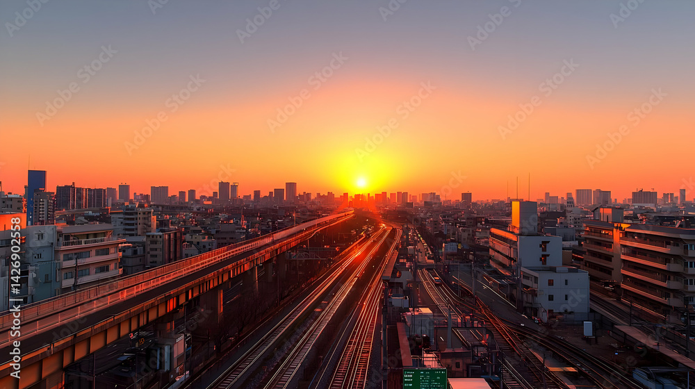 Panoramic City Sunset View From High Angle Panoramic City Sunset View From High Angle