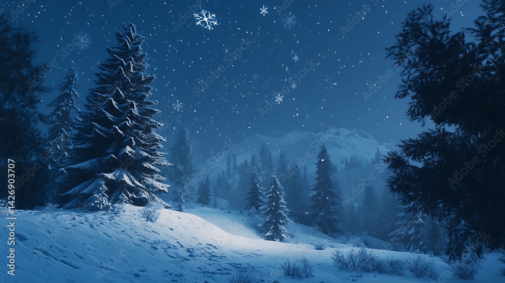 Fototapeta premium Snowy forest starry sky photo