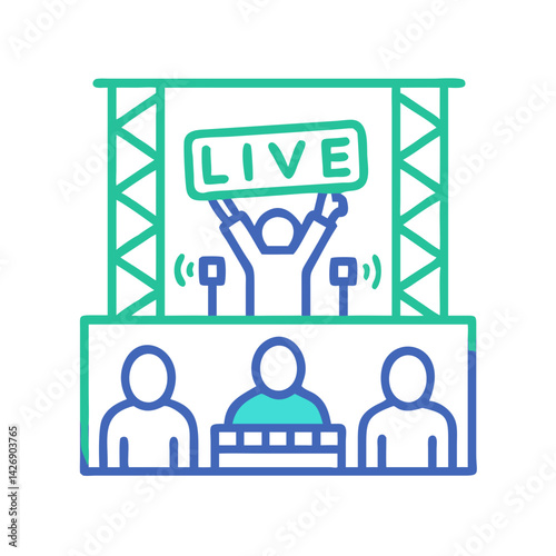 Live Event Broadcast Icon, Audience Spectators, Digital Show