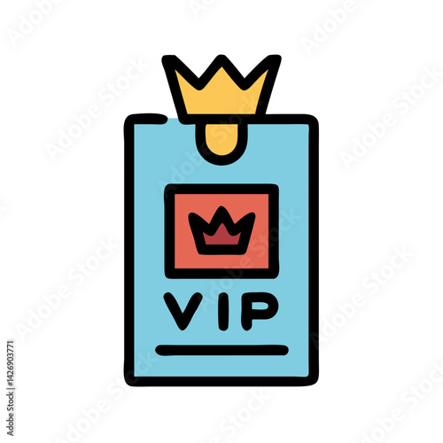Stylized VIP Pass with Crown Icon on Black Background