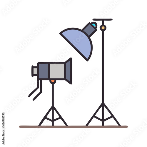 Two studio lights on a black background vector