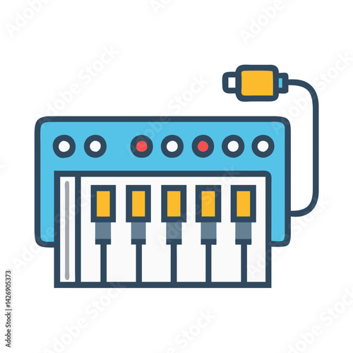 Minimalist Icon of Musical Keyboard with Power Cable