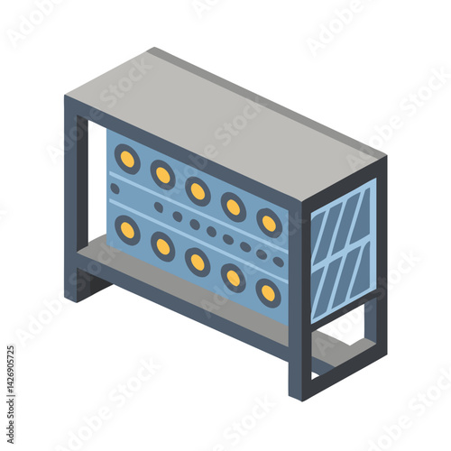 Isometric cryptocurrency mining rig, data center server
