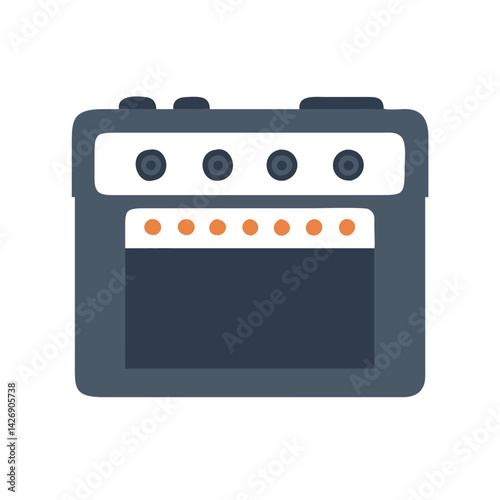 Illustration of a stylized blue guitar amplifier icon