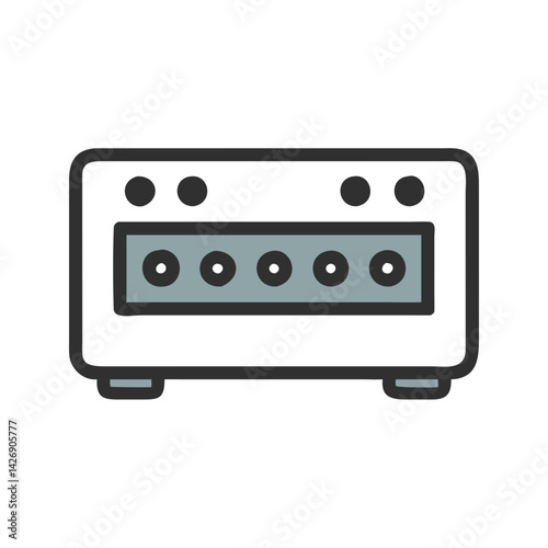 Isolated Vintage Cassette Deck Player Outline, Black Background