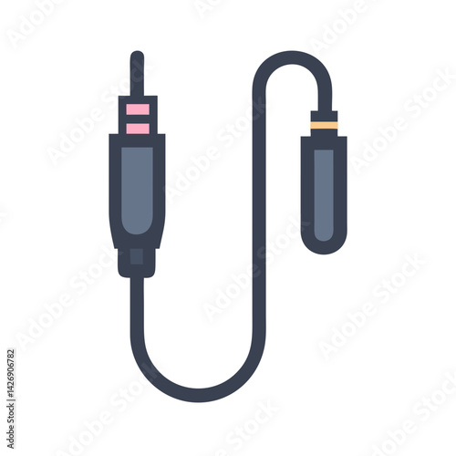 Audio adapter cable illustration on black background isolated
