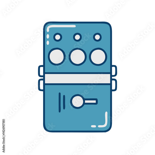 Stylized illustration of a blue guitar effects pedal