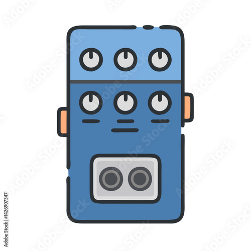Blue guitar effects pedal cartoon vector illustration graphic