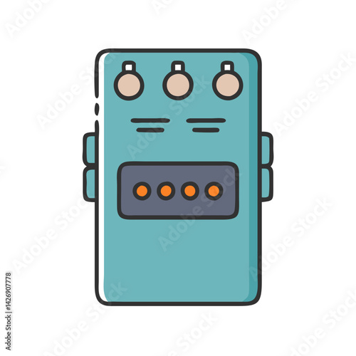 Turquoise Guitar Effect Pedal Isolated on Black Background