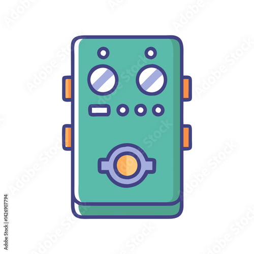 Guitar effects pedal illustration in cartoon style.
