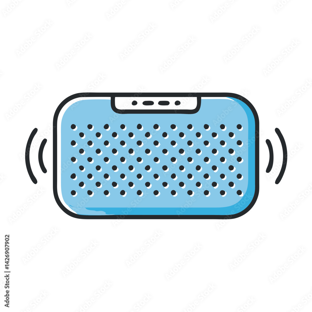 Fototapeta premium Blue portable speaker icon with sound waves illustration