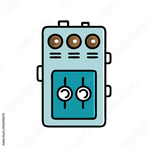 Cute cartoon guitar effects pedal isolated on black