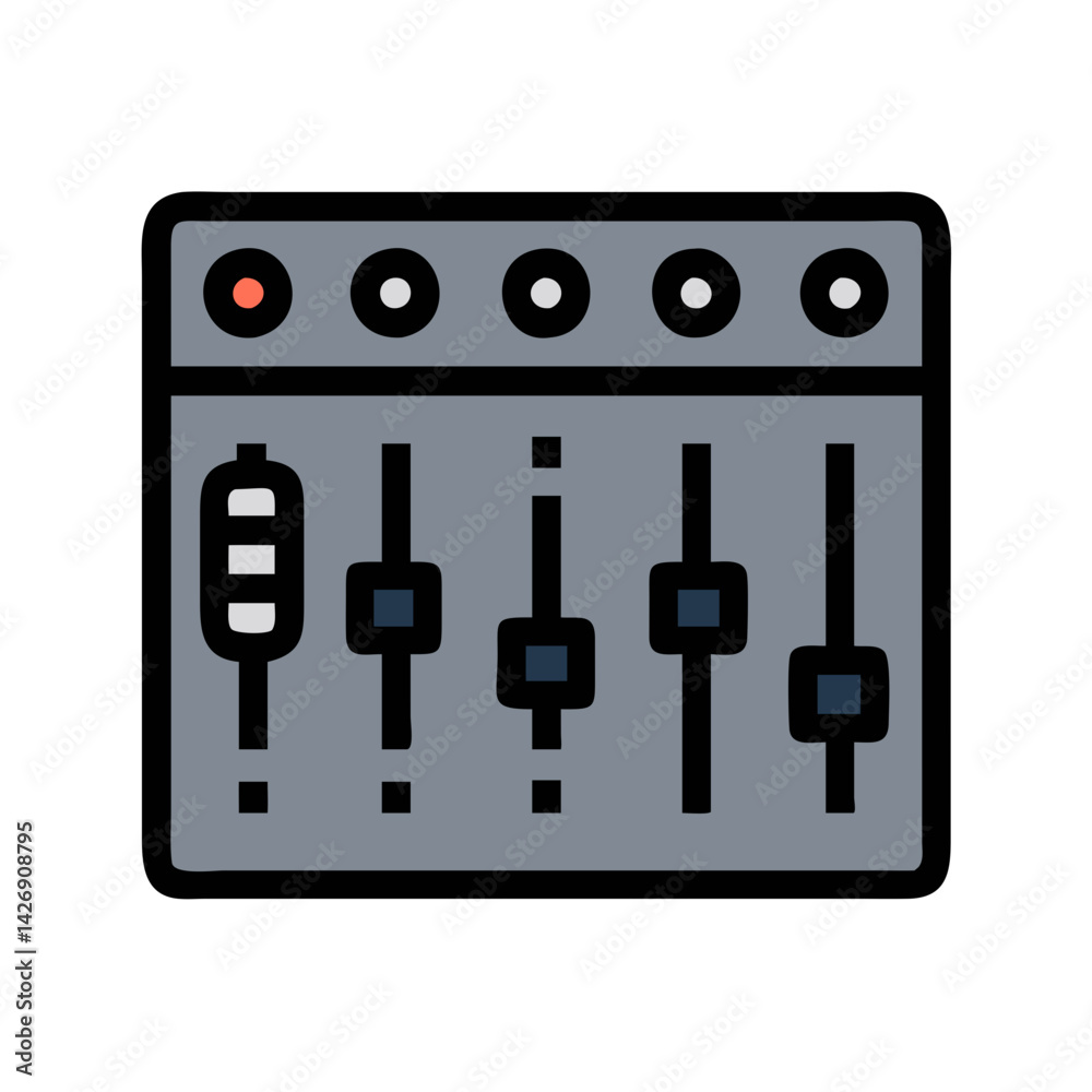 Sound Mixer Console Icon with Five Channel Sliders Sound Mixer Console Icon with Five Channel Sliders