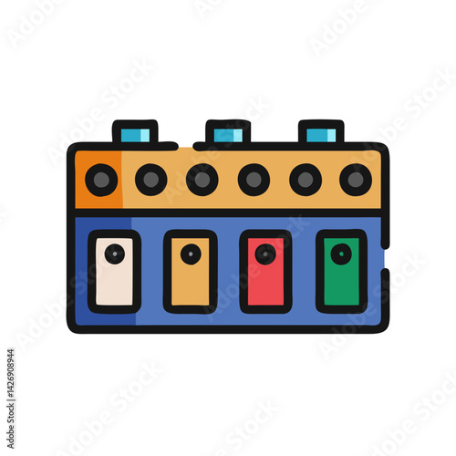 Colorful Guitar Pedal Board Illustration for Music Production