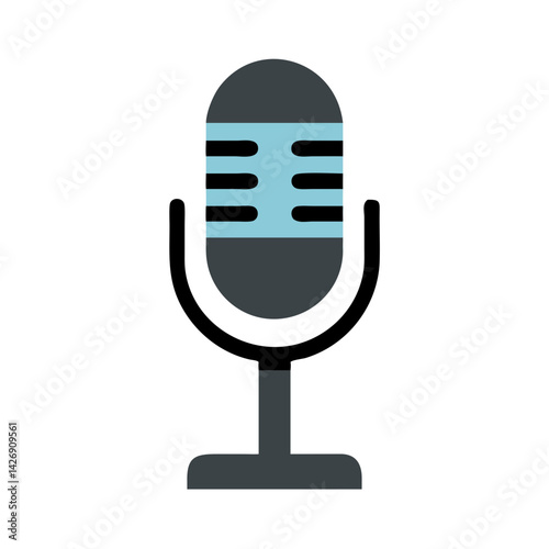 Retro microphone icon with blue stripes on black background