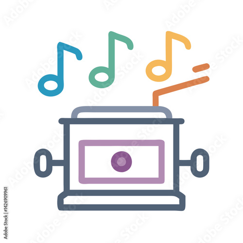 Vintage Radio Icon with Music Notes on Black