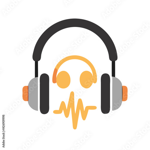 Podcast Logo: Headphones, Audio Wave, Vector Illustration Design