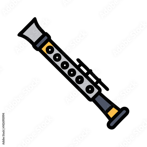 Simple Illustration of a Silver Clarinet on Black