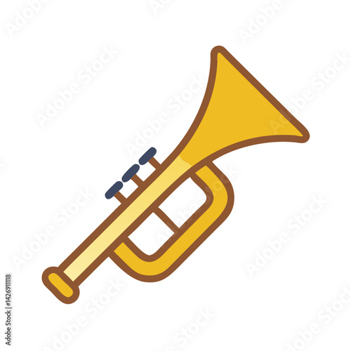 Illustration of a gold trumpet on black background