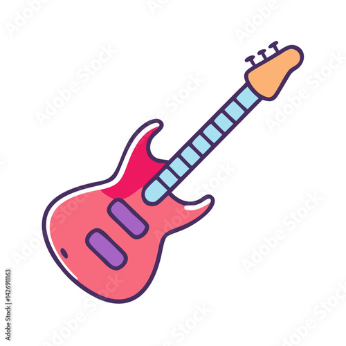 Cartoon style pink electric guitar on black background