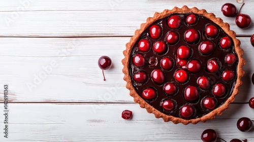 chocolate cake with cherries and raspberries