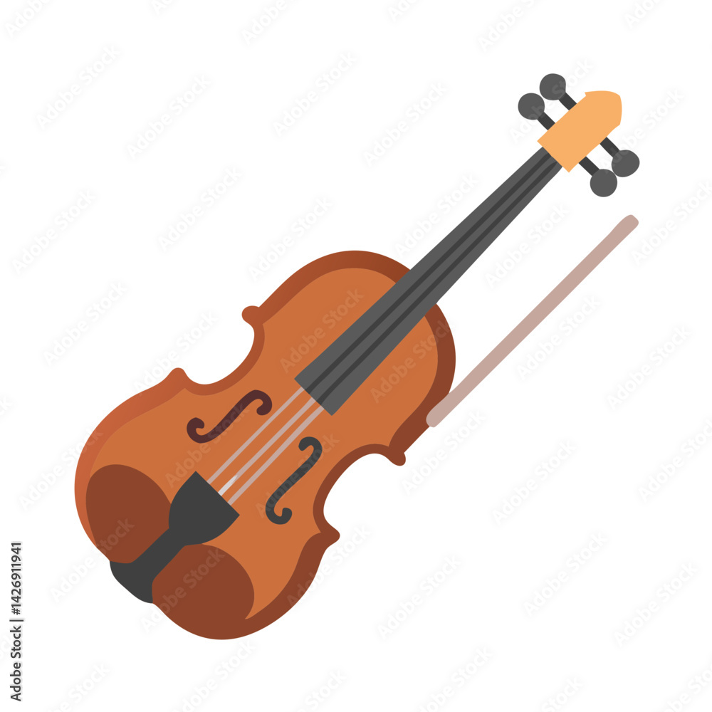 Isolated Cartoon Violin and Bow on a Black Background Isolated Cartoon Violin and Bow on a Black Background
