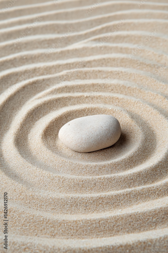 Obraz premium Tranquil zen garden with smooth stone on raked sand patterns