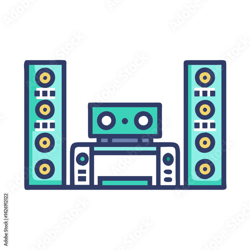 Retro turquoise stereo system with two tower speakers