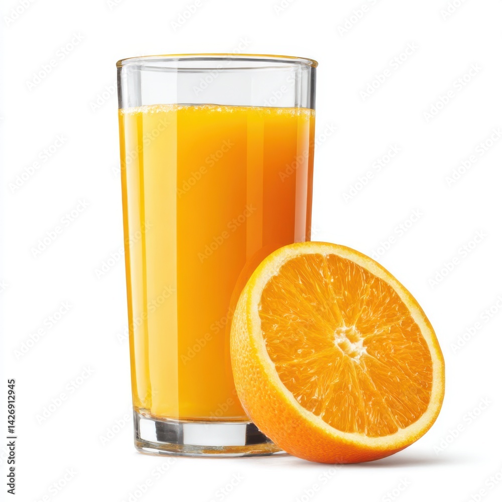 Glass of orange juice with a slice of orange Glass of orange juice with a slice of orange