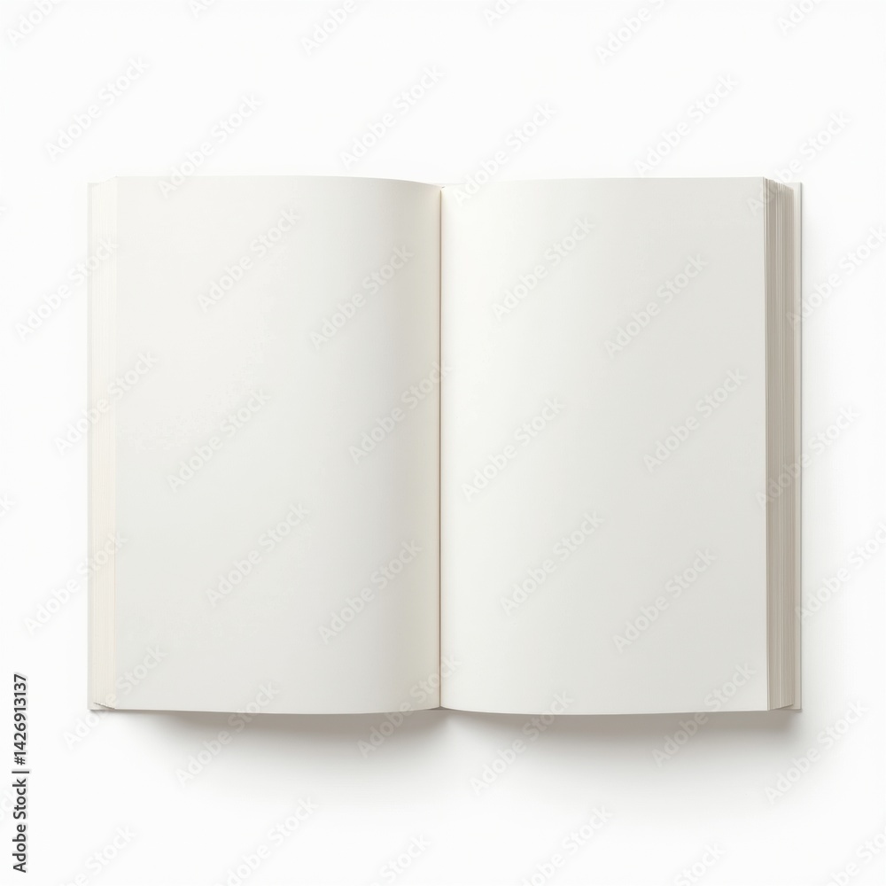 Open book with blank pages isolated on white background showing detailed paper texture and binding for mockup or design purposes
Open book with blank pages isolated on white background showing detailed paper texture and binding for mockup or design purposes