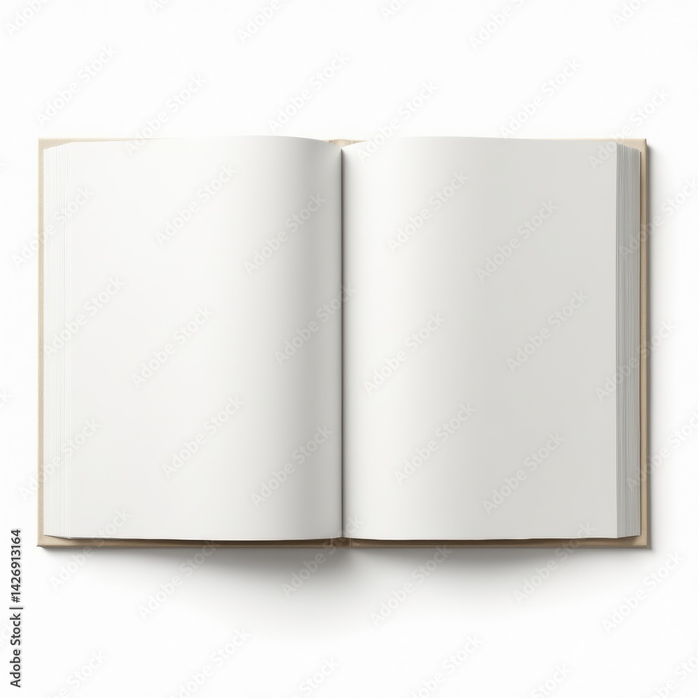 Open book with blank pages isolated on white background showing detailed paper texture and binding for mockup or design purposes
Open book with blank pages isolated on white background showing detailed paper texture and binding for mockup or design purposes