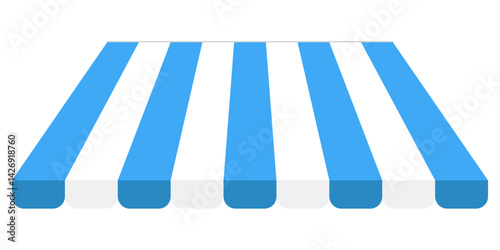 Shop awning tents for window. Outdoor market canopy, vintage store roof. Vector cafe, shop or store roof canopy striped tents isolated set,  Tent with white and blue  stripes for market. Vector eps10 