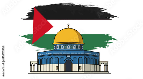 Al-Aqsa Mosque. Qibli Mosque. Vector illustration. Islamic Palestine historic landmarks and sightseeing. Vector illustration.